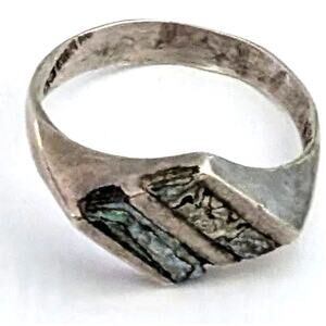 Vintage Mexico 925 Sterling Silver Abalone Inlaid Diamond-Shape Ring Size 7.75